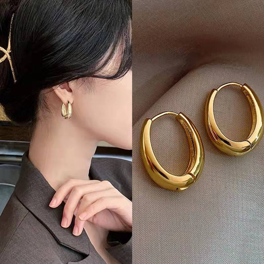 Metal U-shaped Ear Clip Geometric Ellipse Rings